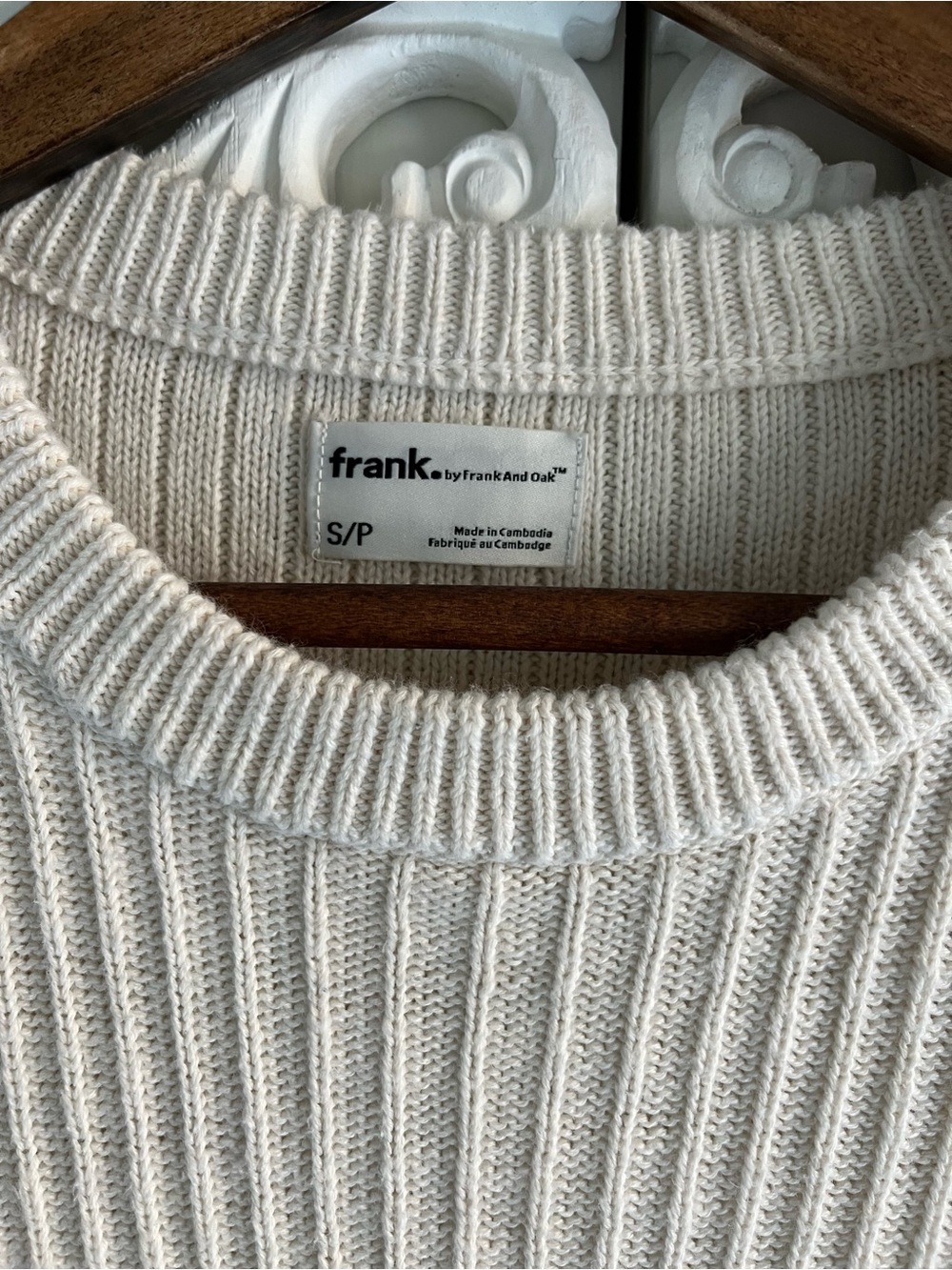 Frank & Oak 100% Cotton Rib Knit Sweater Cream Ivory Size Small - Picture 3 of 6